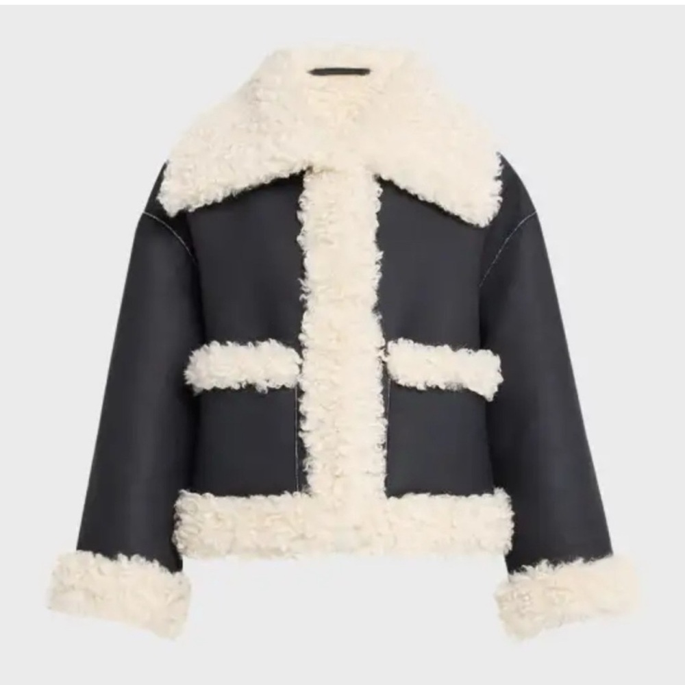 Free People Kiki Vegan Leather Black Sherpa Jacket S